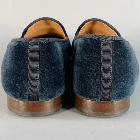 STUBBS & WOOTTON Size 10.5 Royal Anchor Navy Gold Embroidery Velvet Loafers