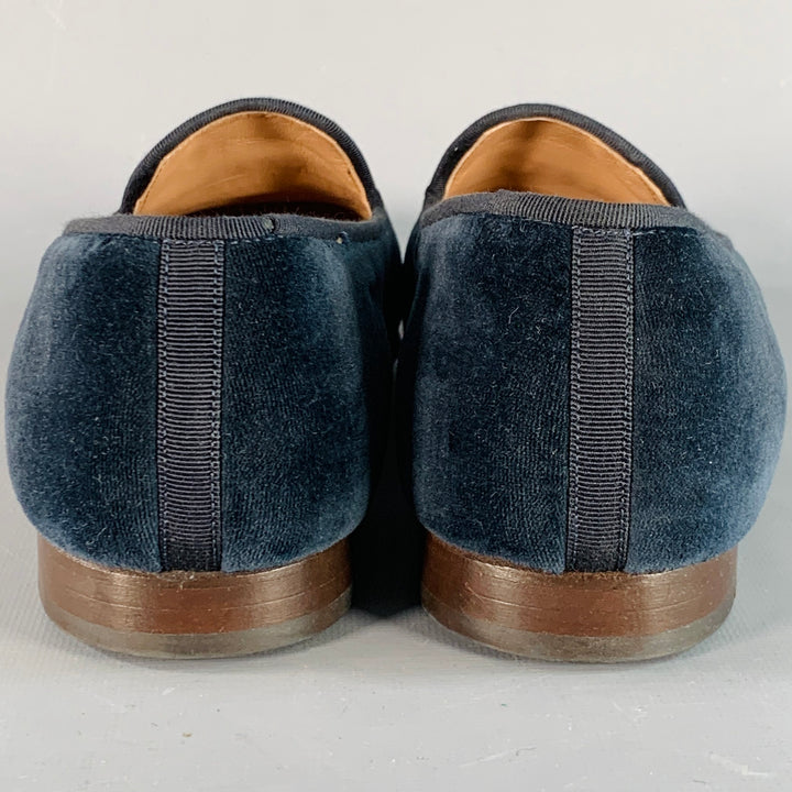 STUBBS & WOOTTON Size 10.5 Royal Anchor Navy Gold Embroidery Velvet Loafers