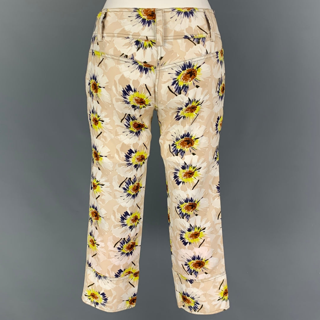 VALENTINO Pantalon décontracté court à fleurs en coton multicolore beige taille 2
