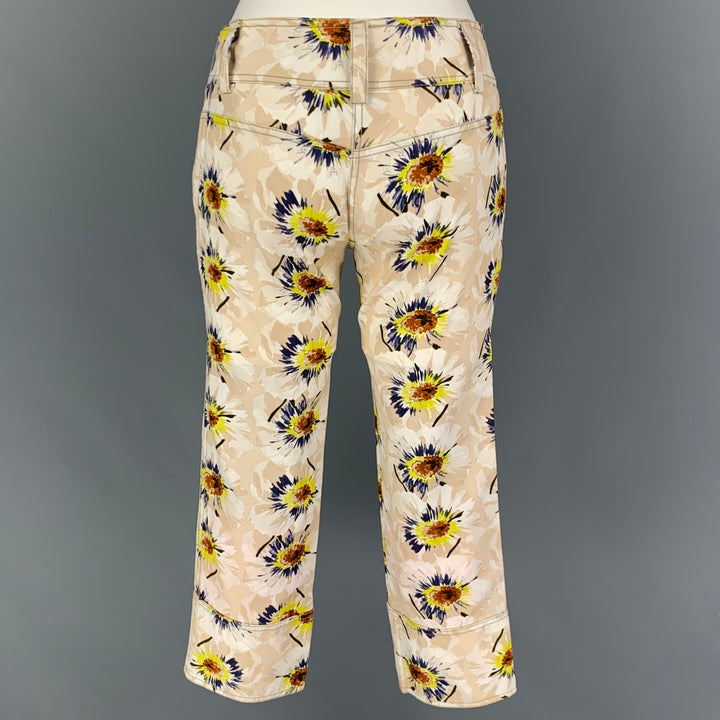 VALENTINO Pantalon décontracté court à fleurs en coton multicolore beige taille 2
