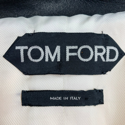 TOM FORD FW14 Size XS Off White Black Silk Shaggy Lambskin Leather Trim Zip Up Coat