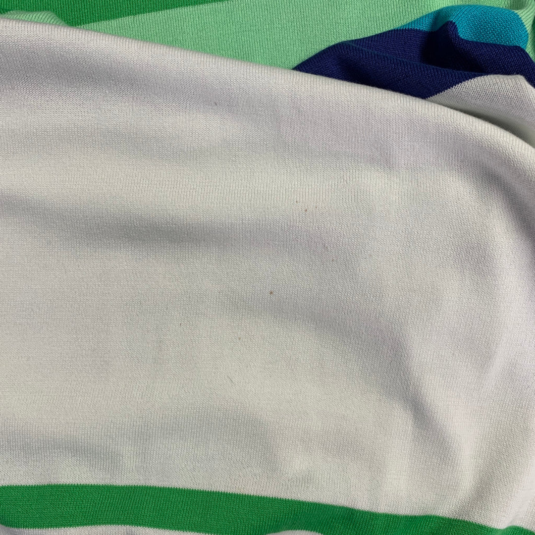MR TURK Size XL White Blue Green Stripe Cotton Blend Crew Neck Pullover