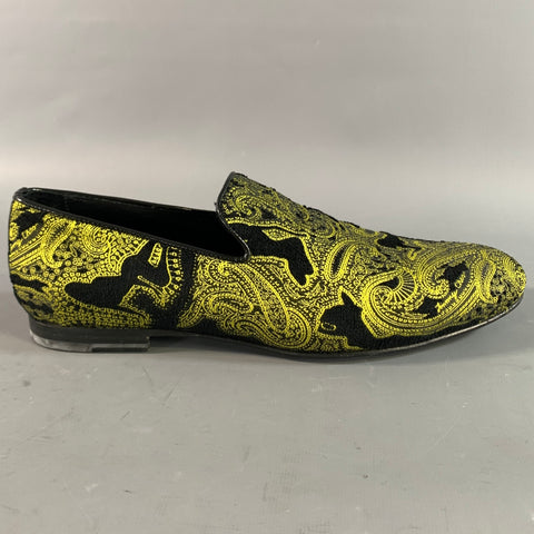 JIMMY CHOO Size 9 Black Neon Yellow Paisley Slip On Loafers