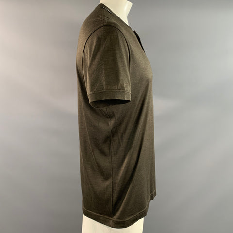 DOLCE & GABBANA Size XL Brown Silk Henley T Shirt