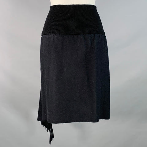 JOOP! Size 8 Black Wool Asymmetrical Fringe Midi Skirt