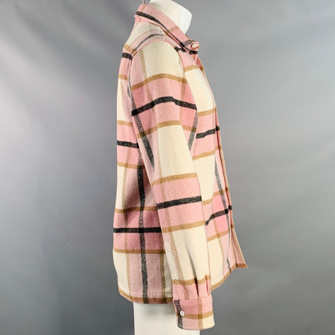 KITH Size XS Pink Black White Plaid Cotton Long Sleeve Shirt Jacket