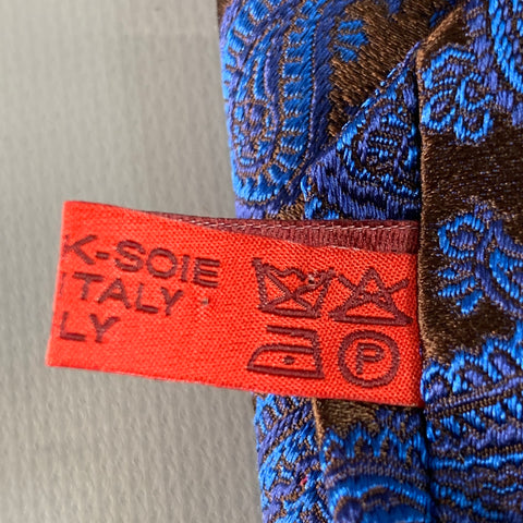 ISAIA One Size Blue Brown Paisley Jacquard Silk Tie