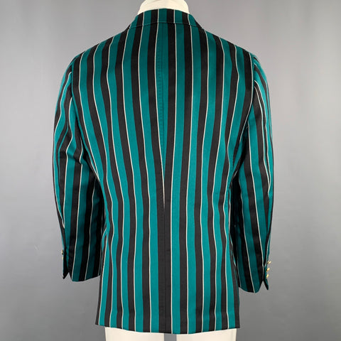 F.E. CASTLEBERRY Size 38 Green Navy Stripe Wool Blend Sport Coat