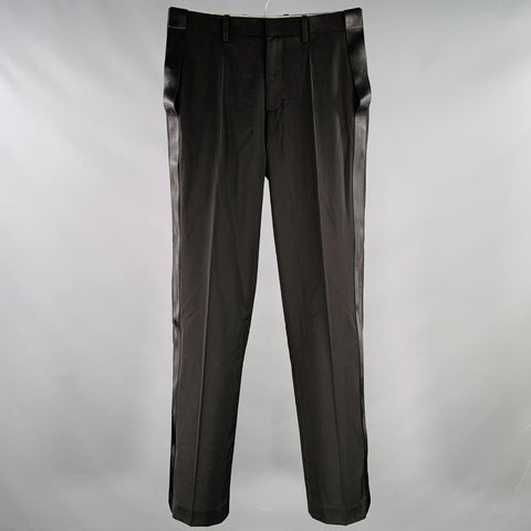 HELMUT LANG Size 31 Black Contrast Trim Virgin Wool Flat Front Dress Pants