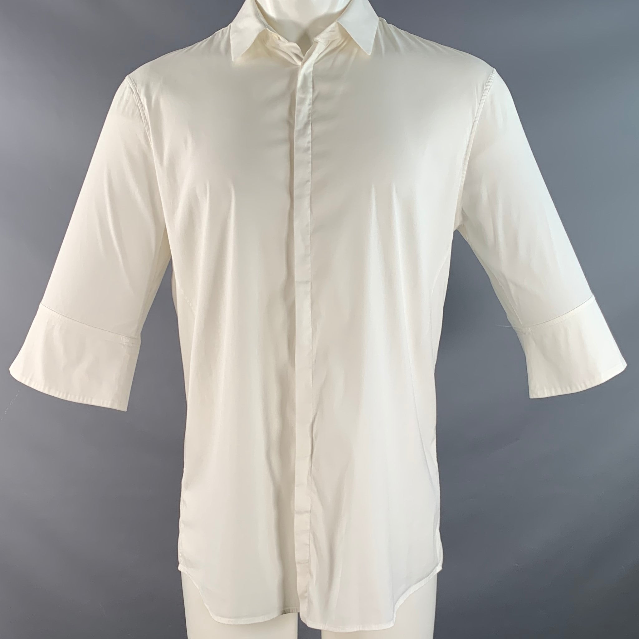 JIL SANDER Size 42 White Cotton Blend 3/4 Sleeves Long Sleeve