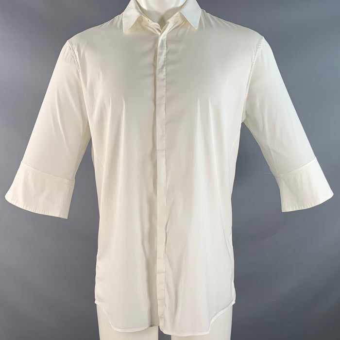 JIL SANDER Size 42 White Cotton Blend 3/4 Sleeves Long Sleeve Shirt