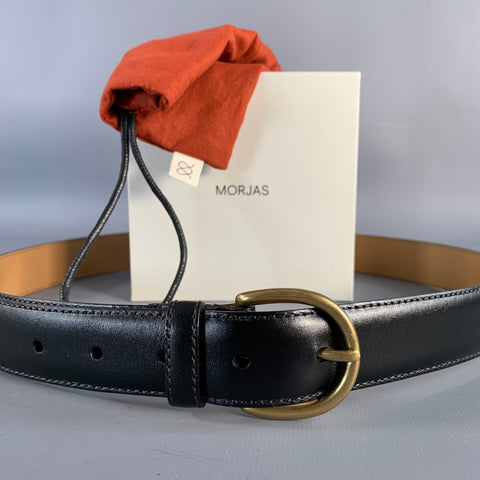 MORJAS Size 34 Black Gold Calfskin Leather Belt