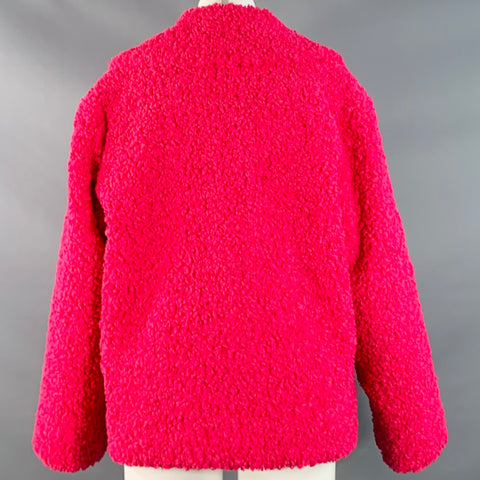 ALICE + OLIVIA Size M Fuchsia Pink Polyester Faux Fur Hook Eye Notch Lapel Jacket