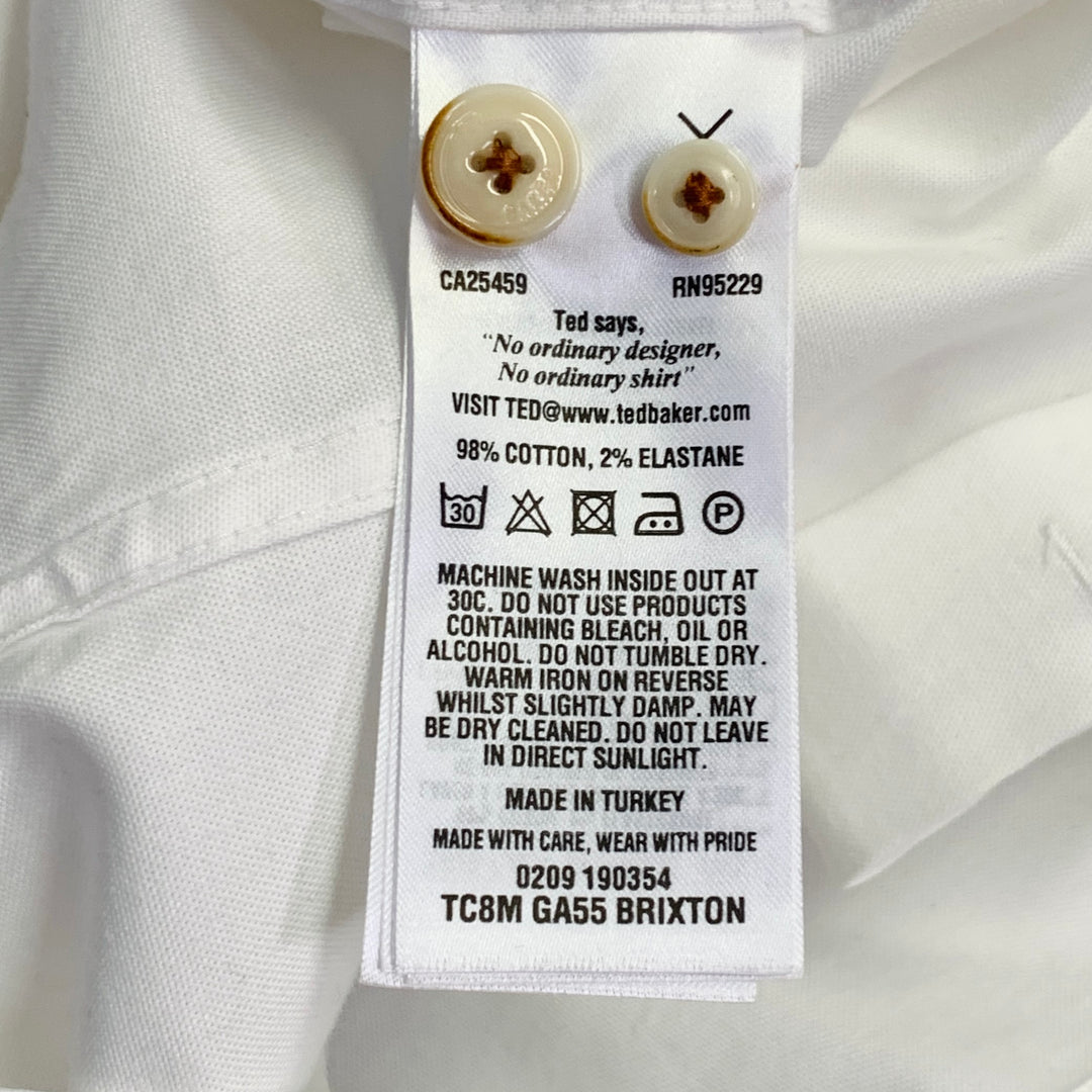 TED BAKER Size XS Brixton White Cotton Blend One Pocket Long Sleeve Shirt