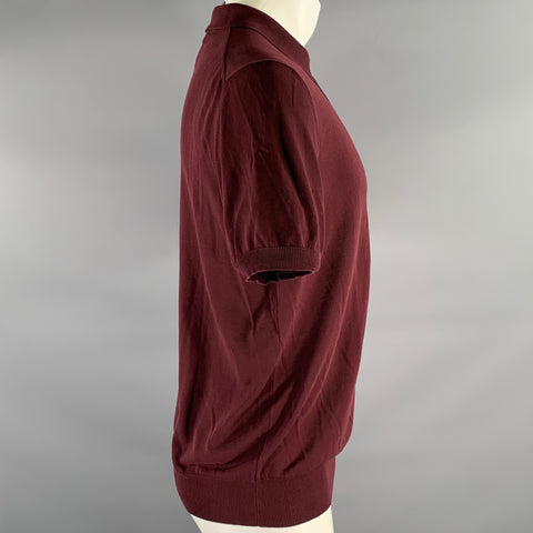 BEAMS Size M Burgundy Knit Cotton Pointed Collar Polo