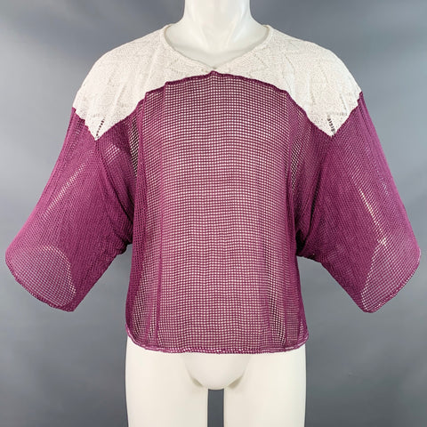 EARTHLING VIP Size M Purple White Mesh Lace Cropped T-shirt