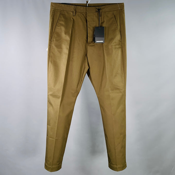 DSQUARED2 Size 34 Green Olive Twill Cotton Button Fly Casual Pants