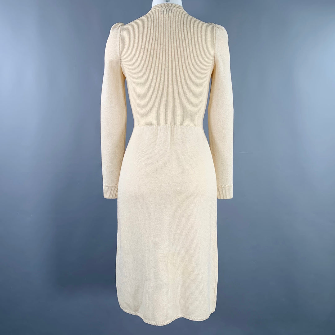 ST. JOHN Size XS Cream Knit Button Up Knee Length Dress