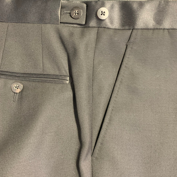 LANVIN Size 30 Black Wool Tapered Side Tabs Zip Fly Dress Pants