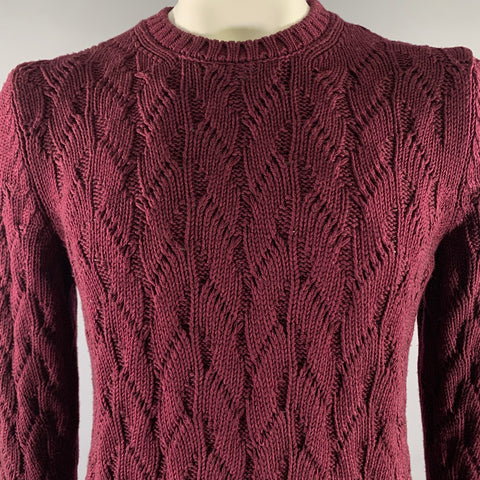 TAGLIATORE Size L Burgundy Virgin Wool Cable Knit Pullover