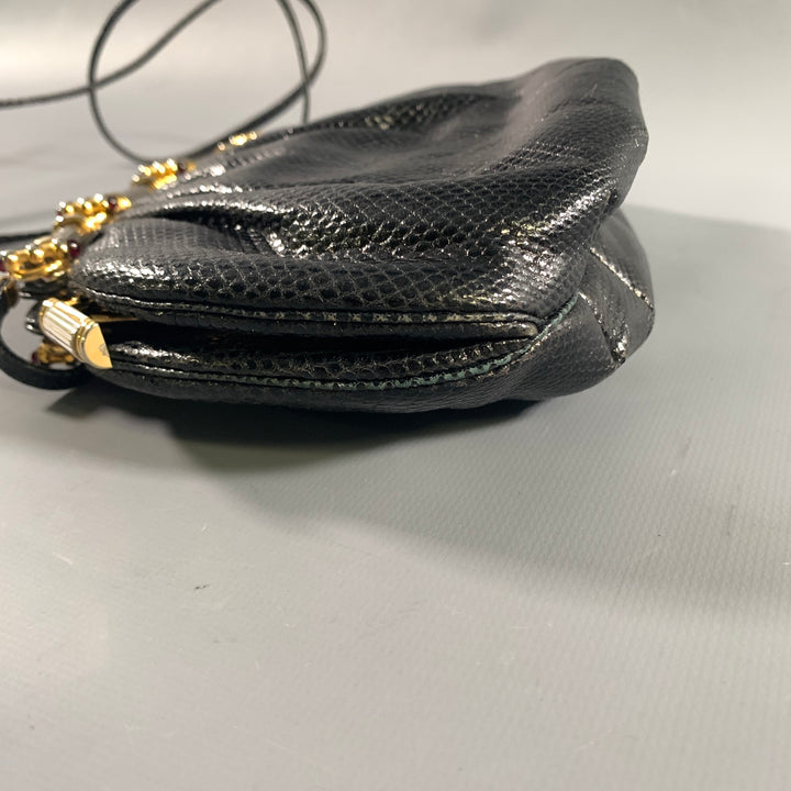 JUDITH LEIBER Black Gold Snakeskin Clutch Handbag