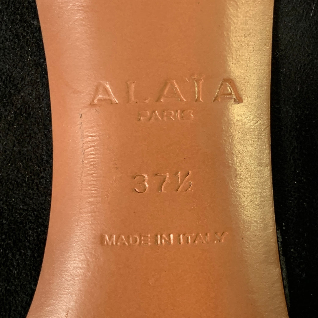 ALAIA Size 7.5 Black Studded Suede Pull On Stiletto Booties