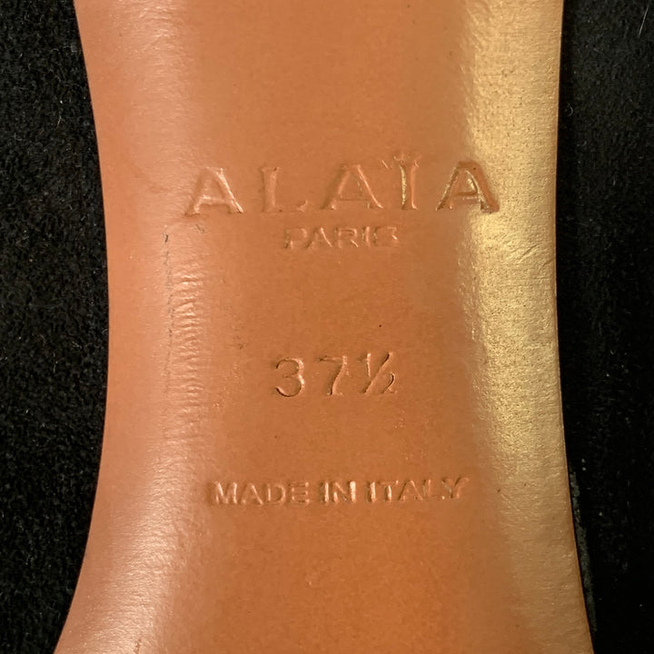 ALAIA Size 7.5 Black Studded Suede Pull On Stiletto Booties