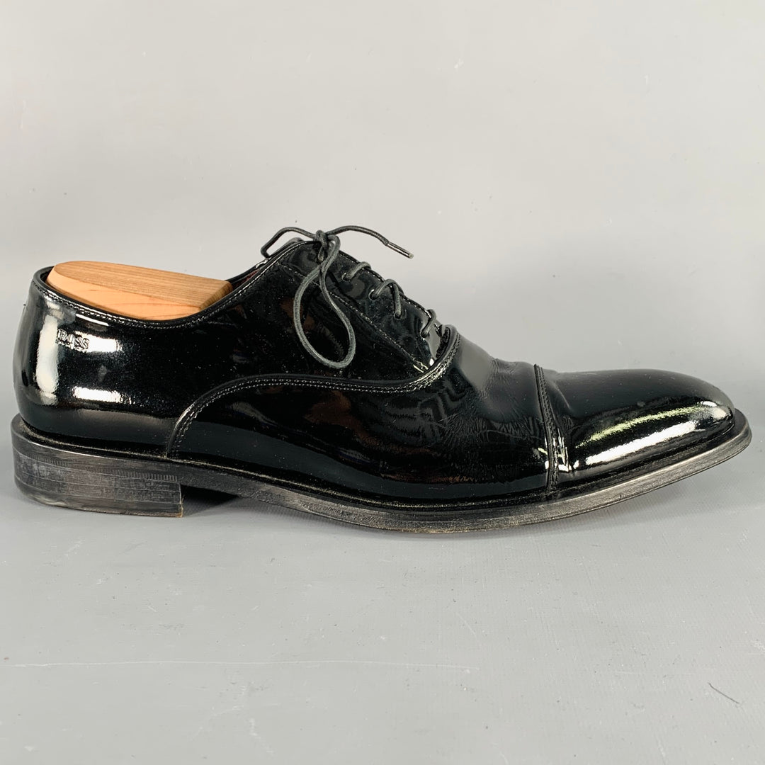 HUGO BOSS Size 8.5 Black Patent Leather Tuxedo Formal Lace-Up Shoes