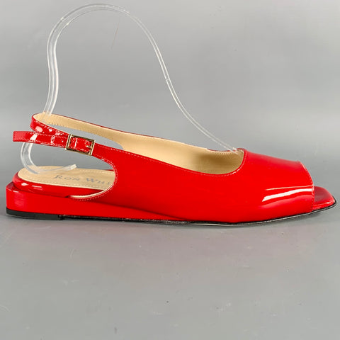 RON WHITE Size 6.5 Red Patent Leather Slingback Sandals