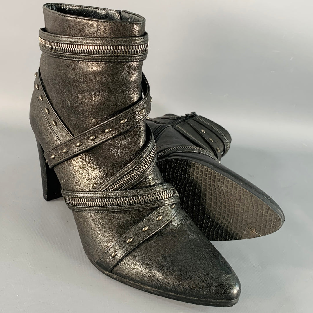STUART WEITZMAN Size 10 Black Studded Zippers Leather Ankle Boots