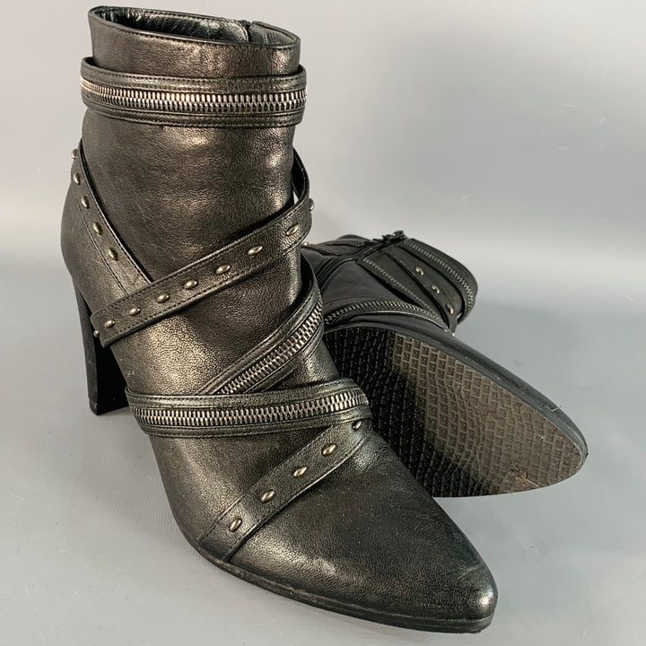 STUART WEITZMAN Size 10 Black Studded Zippers Leather Ankle Boots