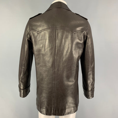 NEIL BARRETT Size M Dark Brown Leather Double Breasted Coat