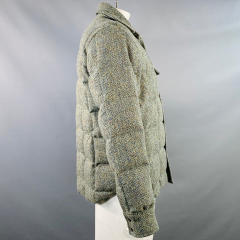 CRESCENT DOWN WORKS Size XL Green Herringbone Virgin Wool Snaps Jacket
