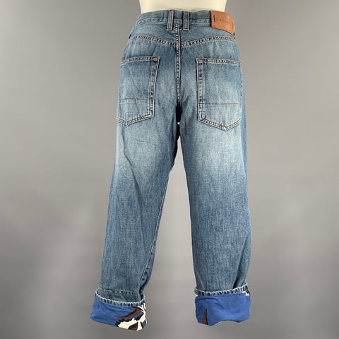 MARNI Size M Blue Brown Cotton  Linen Casual Pants