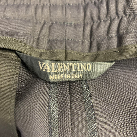 VALENTINO Size 30 Navy Black Wool Mohair Drawstring Waistband Casual Pants