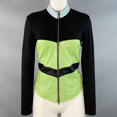 ONE GIRL WHO Size S Black Multi Color Leather Color Block Zip Up Jacket Blazer
