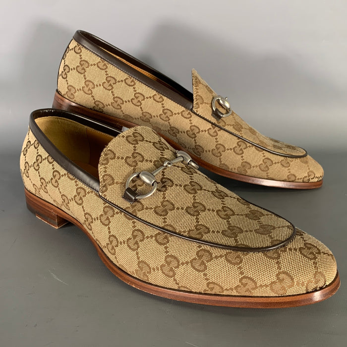GUCCI Size 10.5 Brown Monogram Canvas Loafers