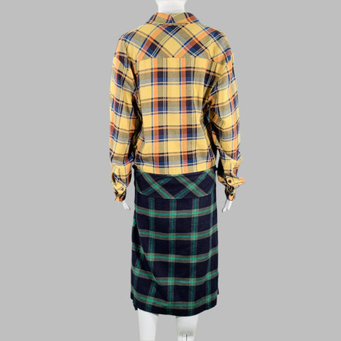 DRIES VAN NOTEN Size 4 Yellow Multi-Color Cotton Plaid Shirt Dress