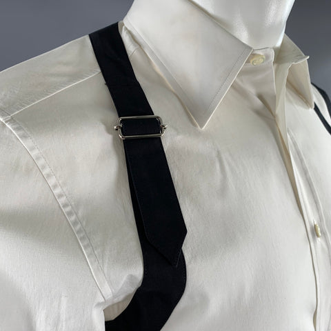 ALEXANDER MCQUEEN Size M White Black Cotton Harness Long Sleeve Shirt