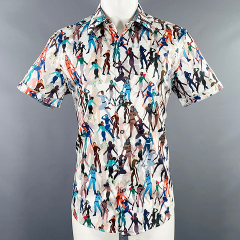 ROBERT GRAHAM Size M White Multi Color Figures Cotton Blend Short Sleeve Shirt
