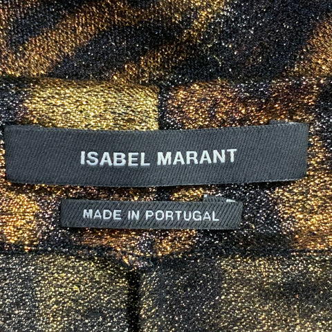 ISABEL MARANT Size S Brown Black Metallic Silk Blend Animal Print Dress Top