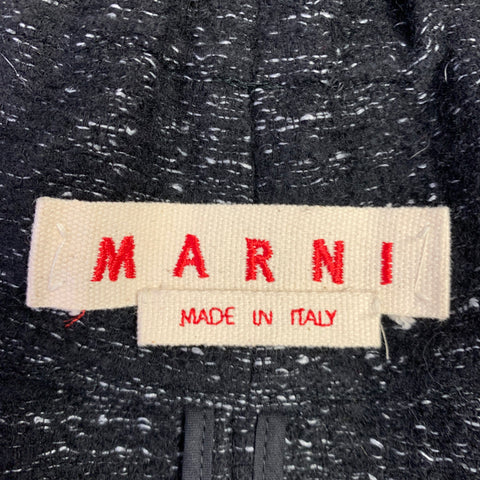 MARNI Size 8 Black White Wool Blend Woven Ruched Zip Up Coat