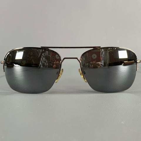 JOHN VARVATOS Silver Gunmetal Metal Aviator Sunglasses