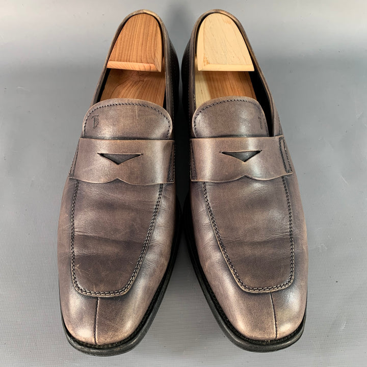TOD'S Size 9 Grey Leather Split Toe Penny Loafers