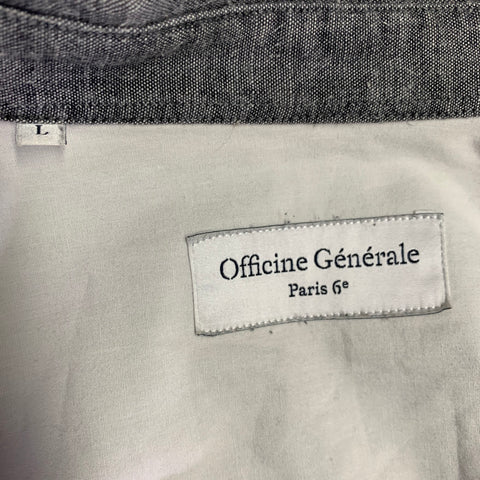OFFICINE GENERALE Size L Grey Cotton One Pocket Long Sleeve Shirt