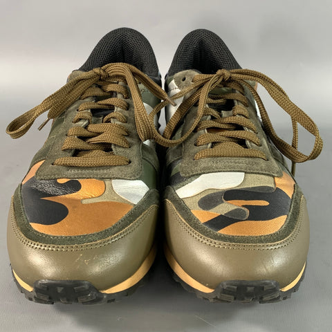 VALENTINO Size 9 Orange Silver Camo Mixed Fabrics Runner Sneakers
