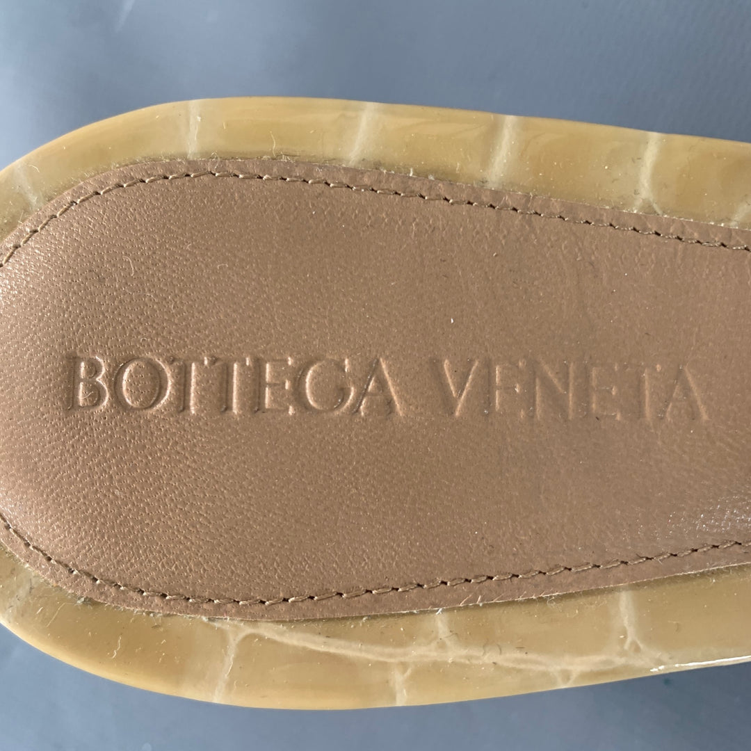 BOTTEGA VENETA Size 10 Punta Beige Croc Embossed Patent Leather Pointed Toe Mules Pumps
