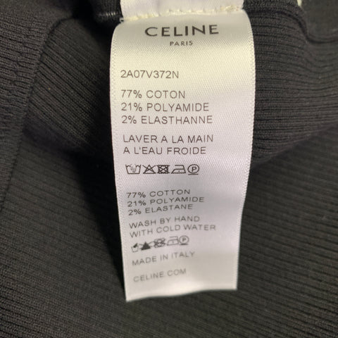 CELINE Size S Black White Cotton Blend Logo Athletic Casual Top