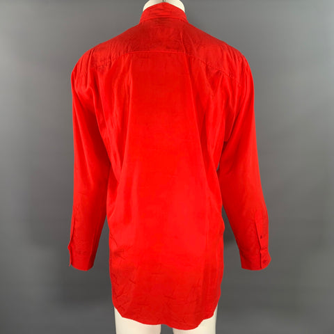 BALENCIAGA Size S Red Monogram Lyocell Button Down Long Sleeve Shirt