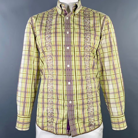 ROBERT GRAHAM Size L Green Multi Color Plaid Embroidered Cotton Long Sleeve Shirt